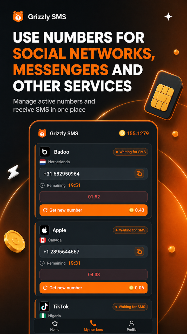 Grizzly SMS: Virtual Numbers screenshot