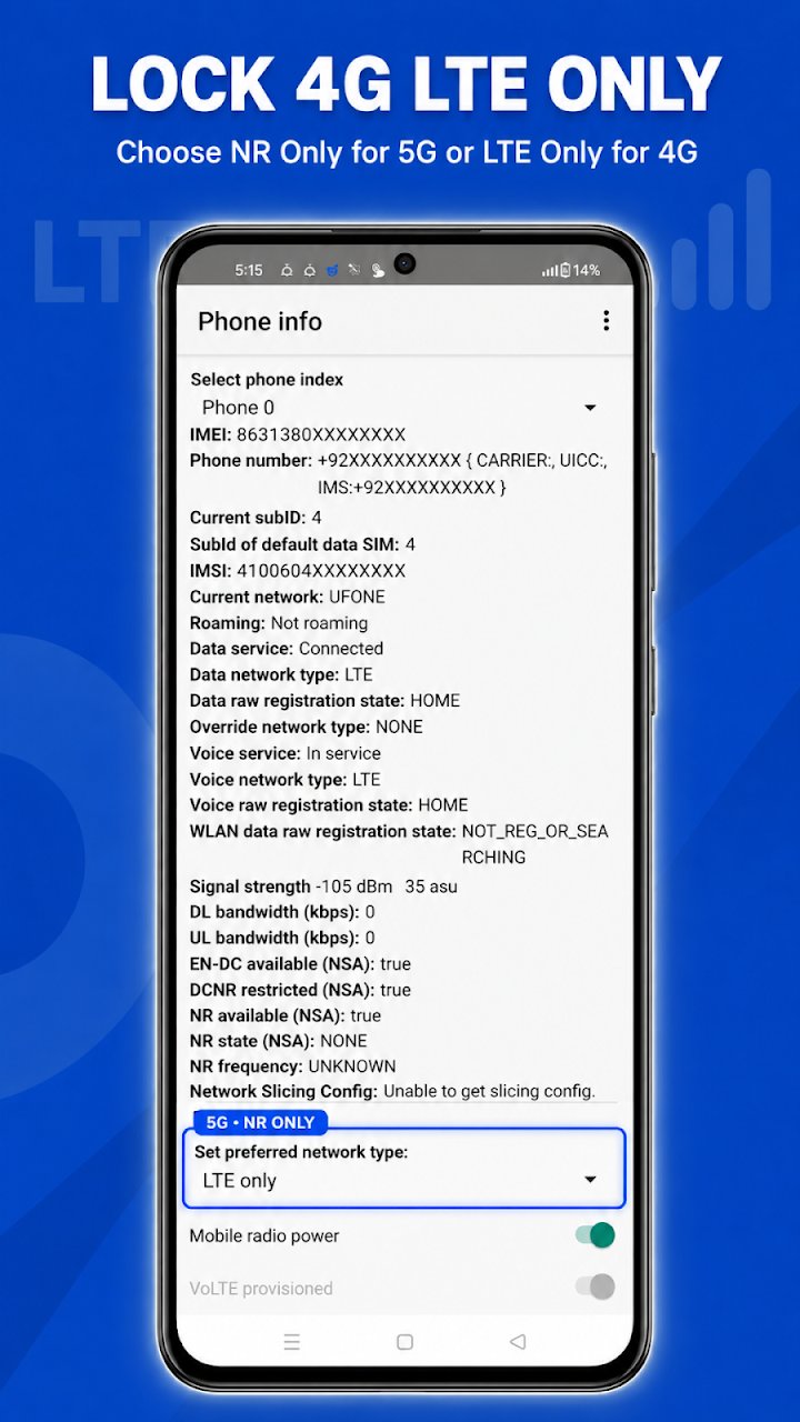 5G Only LTE Mode: Force 4G LTE screenshot
