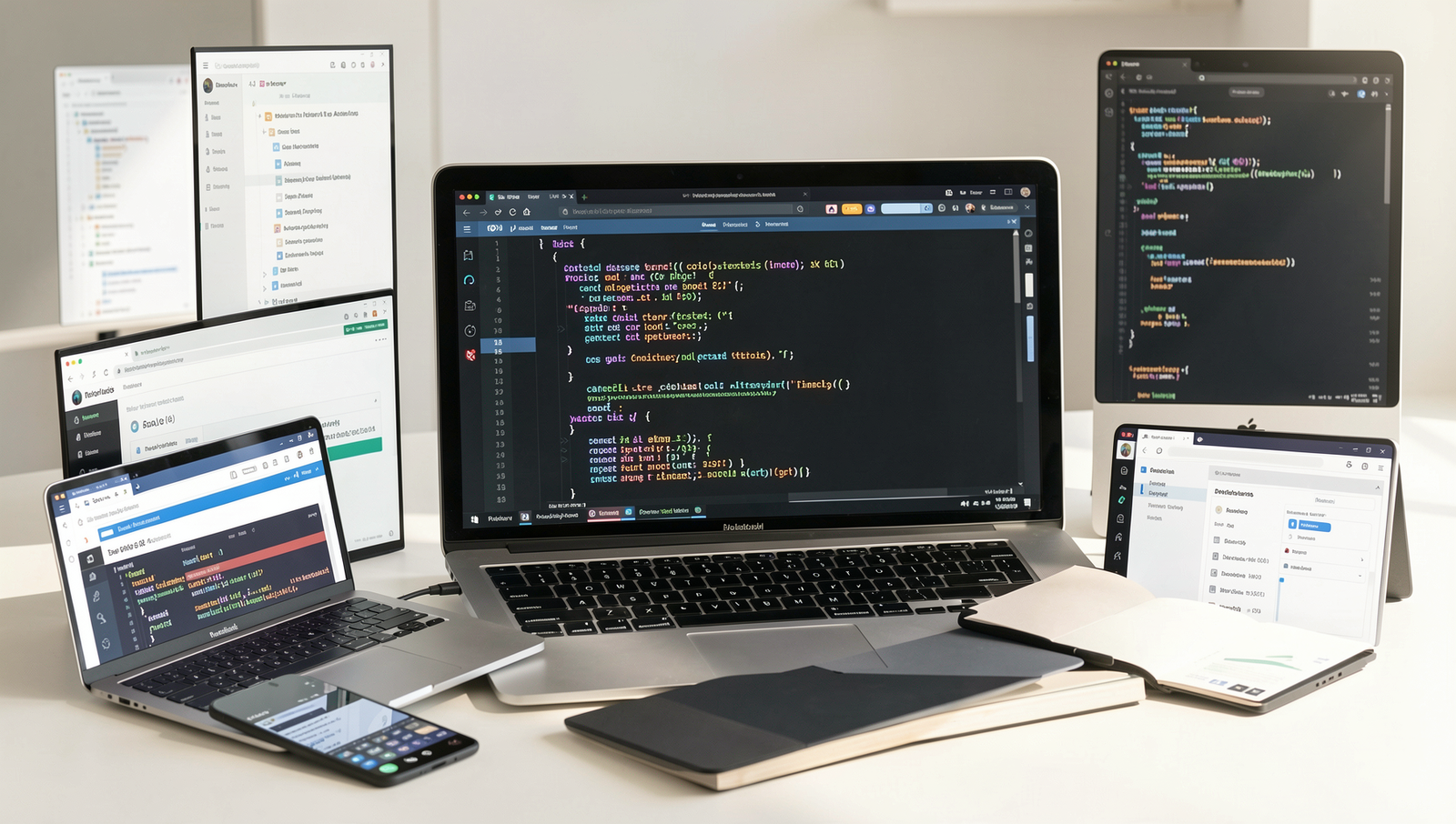 Collage of AI coding tools showcasing their features and functionalities in action.