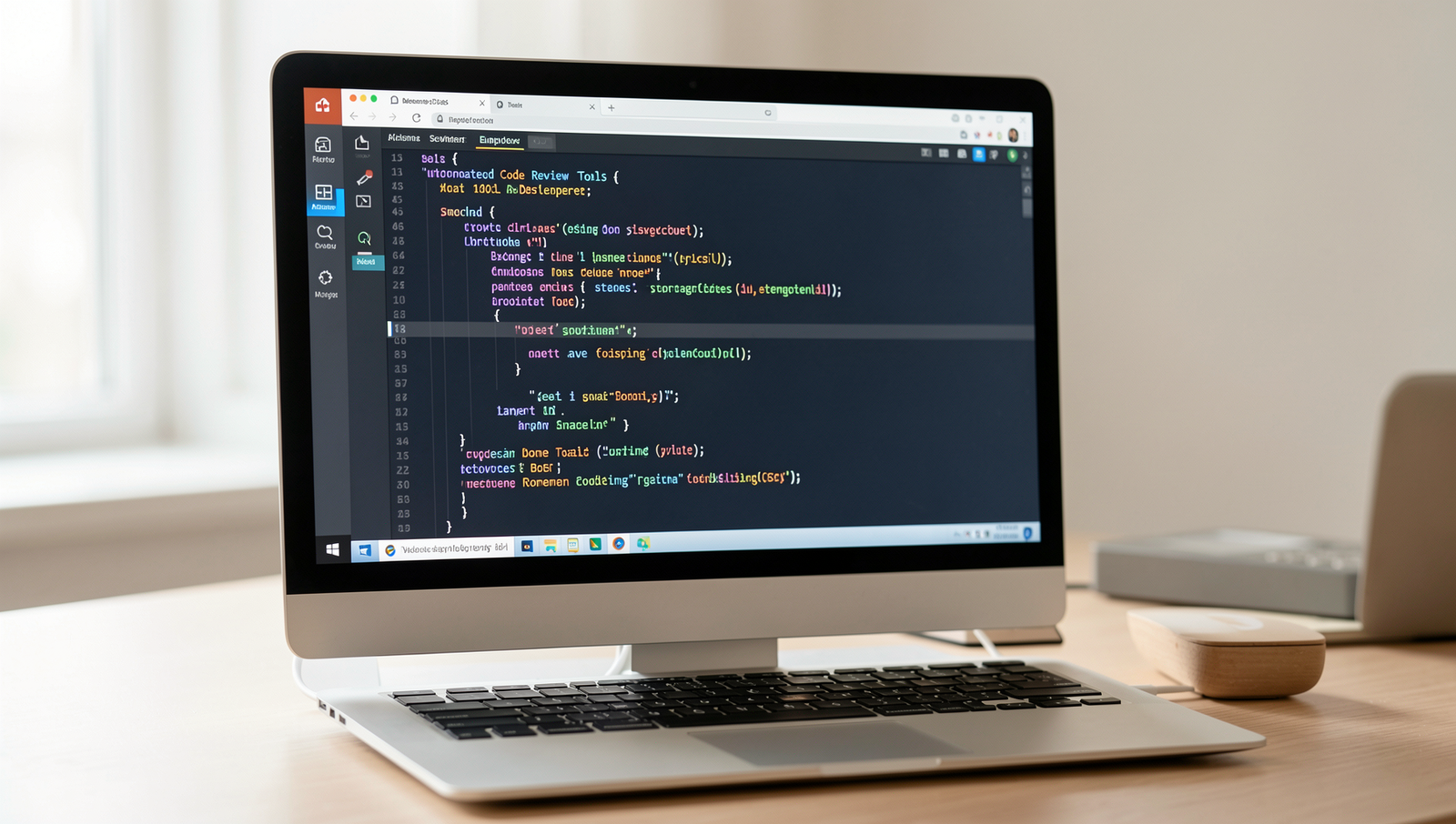 AI tool analyzing code on a computer screen with natural lighting and sharp focus.