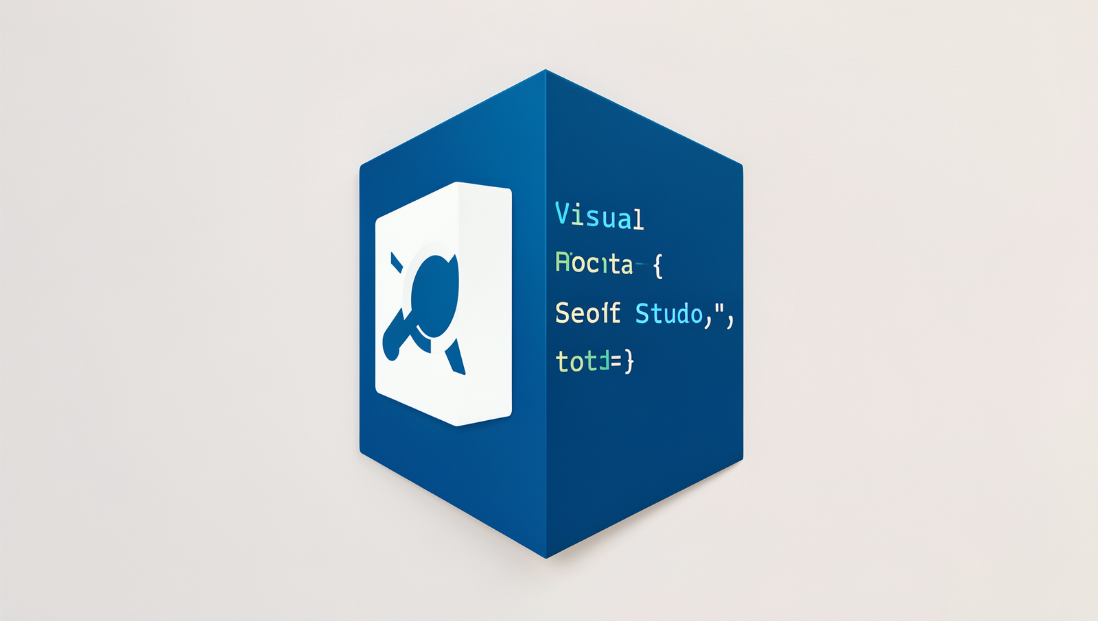 Photorealistic image of Visual Studio Code logo with a code snippet in natural lighting.