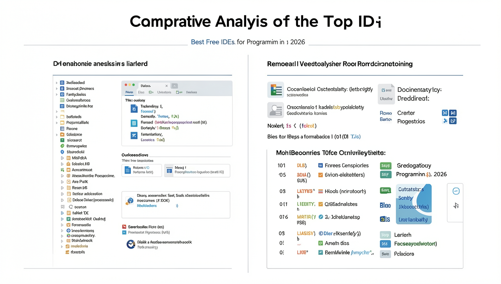 Comparison chart of various IDEs for programming in 2026.