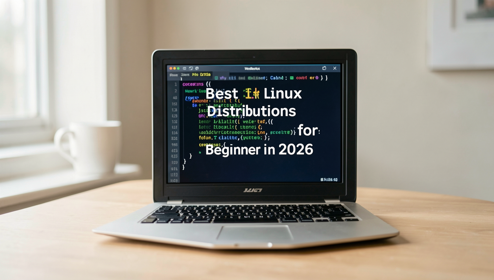 A visually striking editorial photo showcasing various Linux distributions on screens.