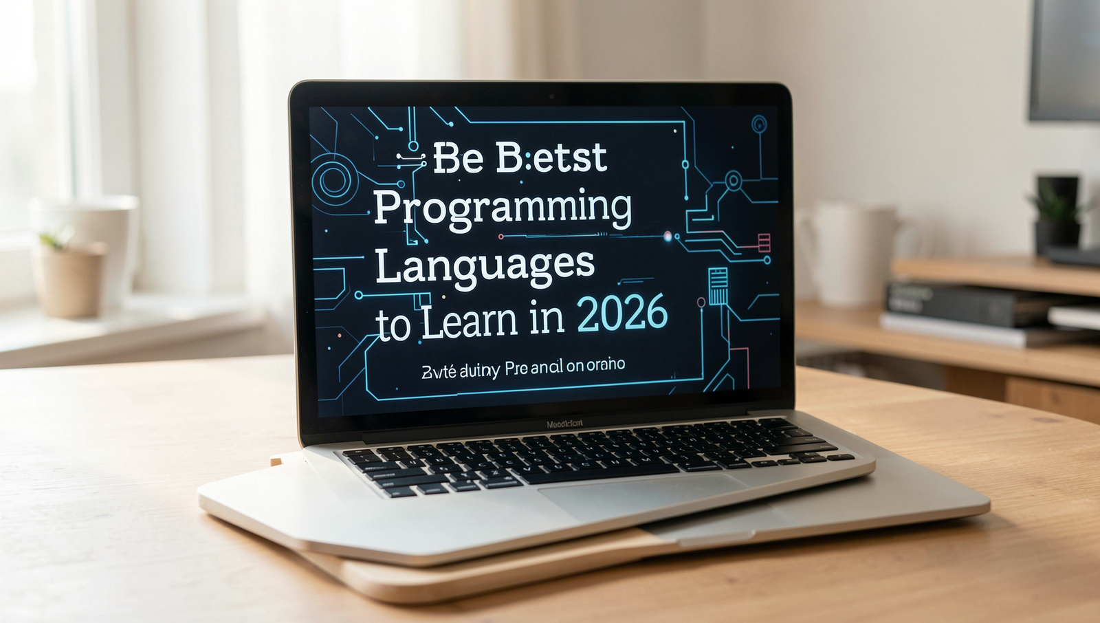 A professional editorial photo showcasing a modern workspace with programming books and a laptop.