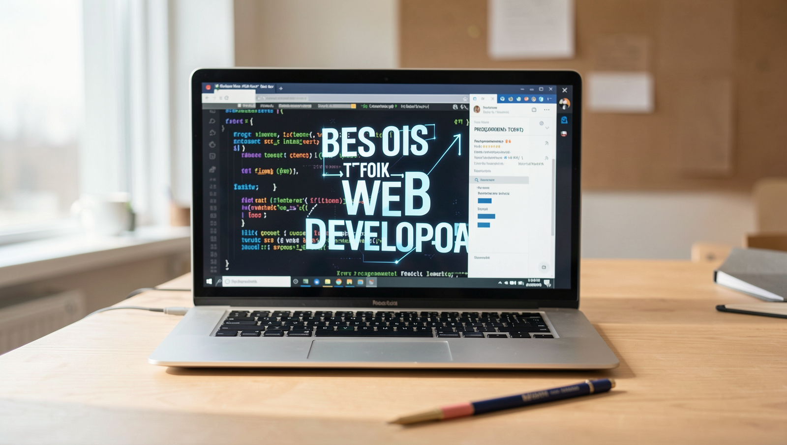 A collection of top programming tools for web developers displayed in a modern workspace.
