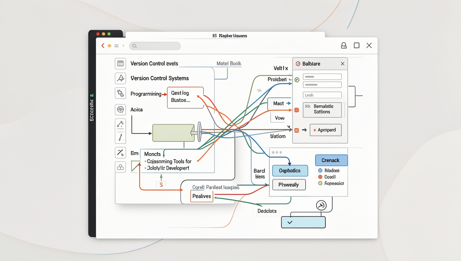 Detailed illustration of version control systems in action for web development.
