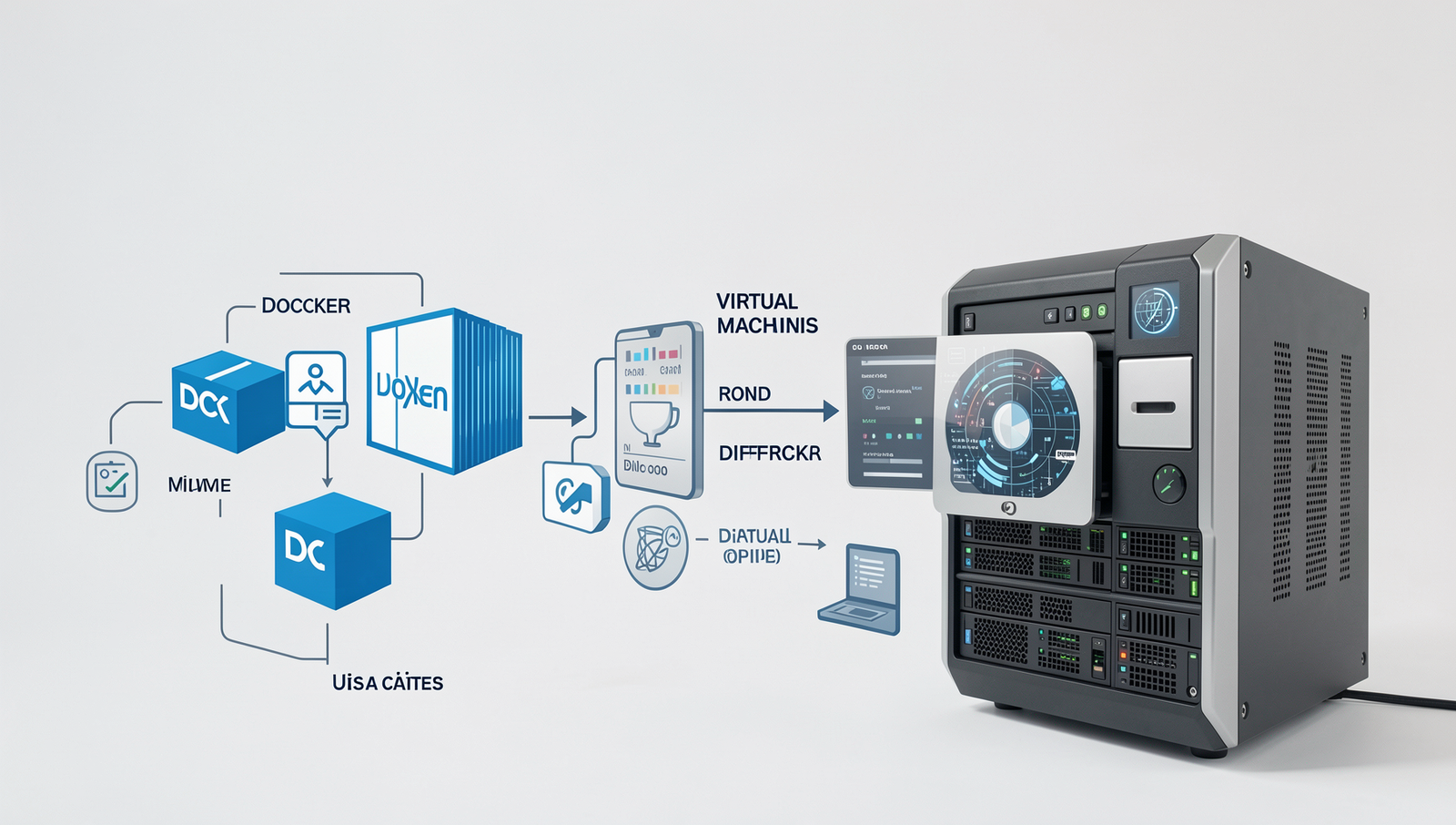 Illustration comparing use cases of Docker and Virtual Machines in a technical context.