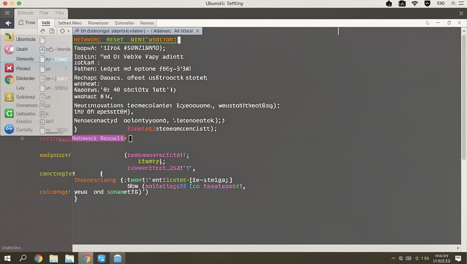 Realistic Linux desktop showing network reset settings screen in sharp focus.