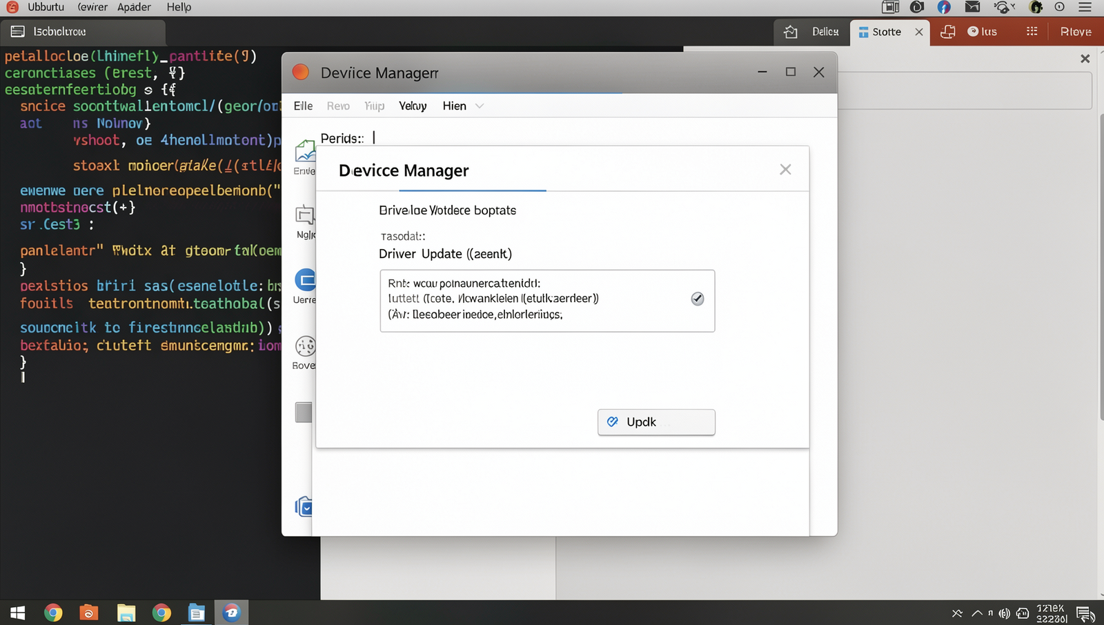 Linux Device Manager window displaying driver update options in a realistic UI.