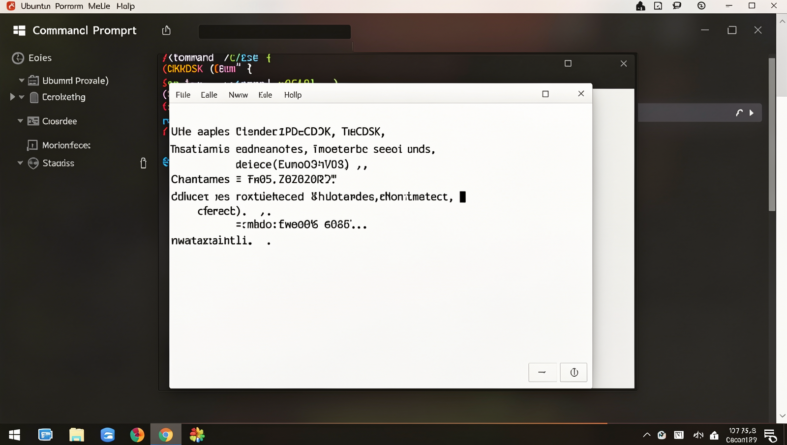 Realistic computer screen displaying CHKDSK command in a Linux terminal.
