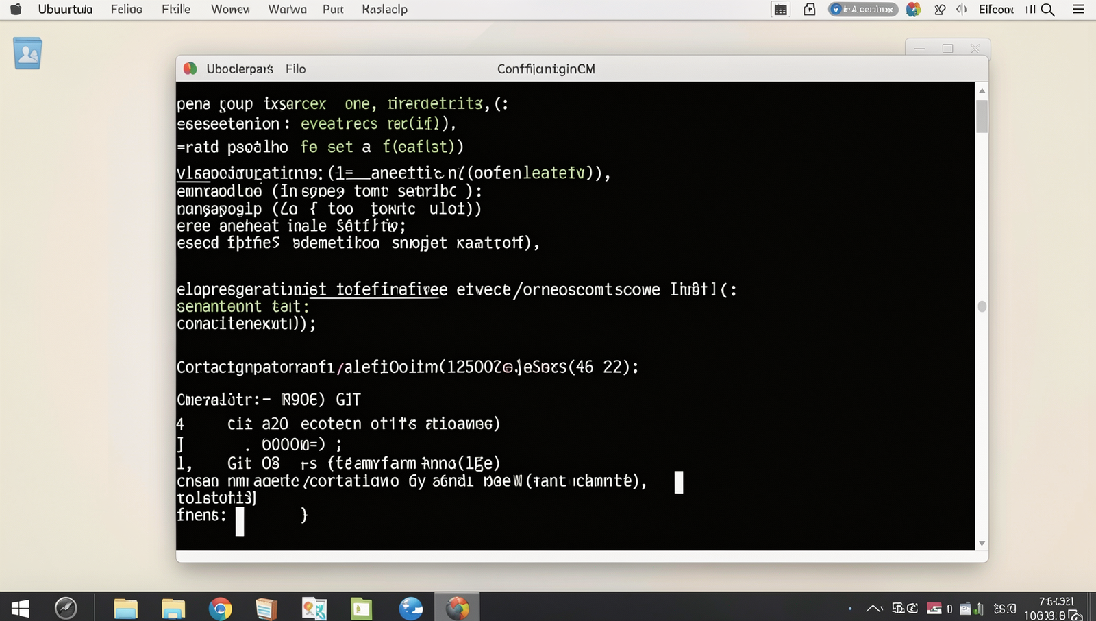Photorealistic terminal window displaying Git configuration commands on a Linux desktop.