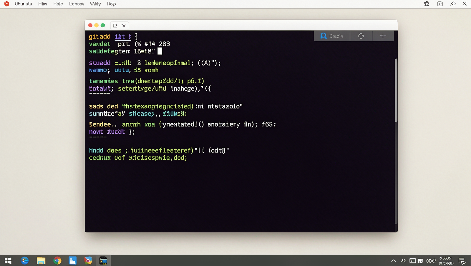 Photorealistic terminal displaying the 'git add' command with staged files status.