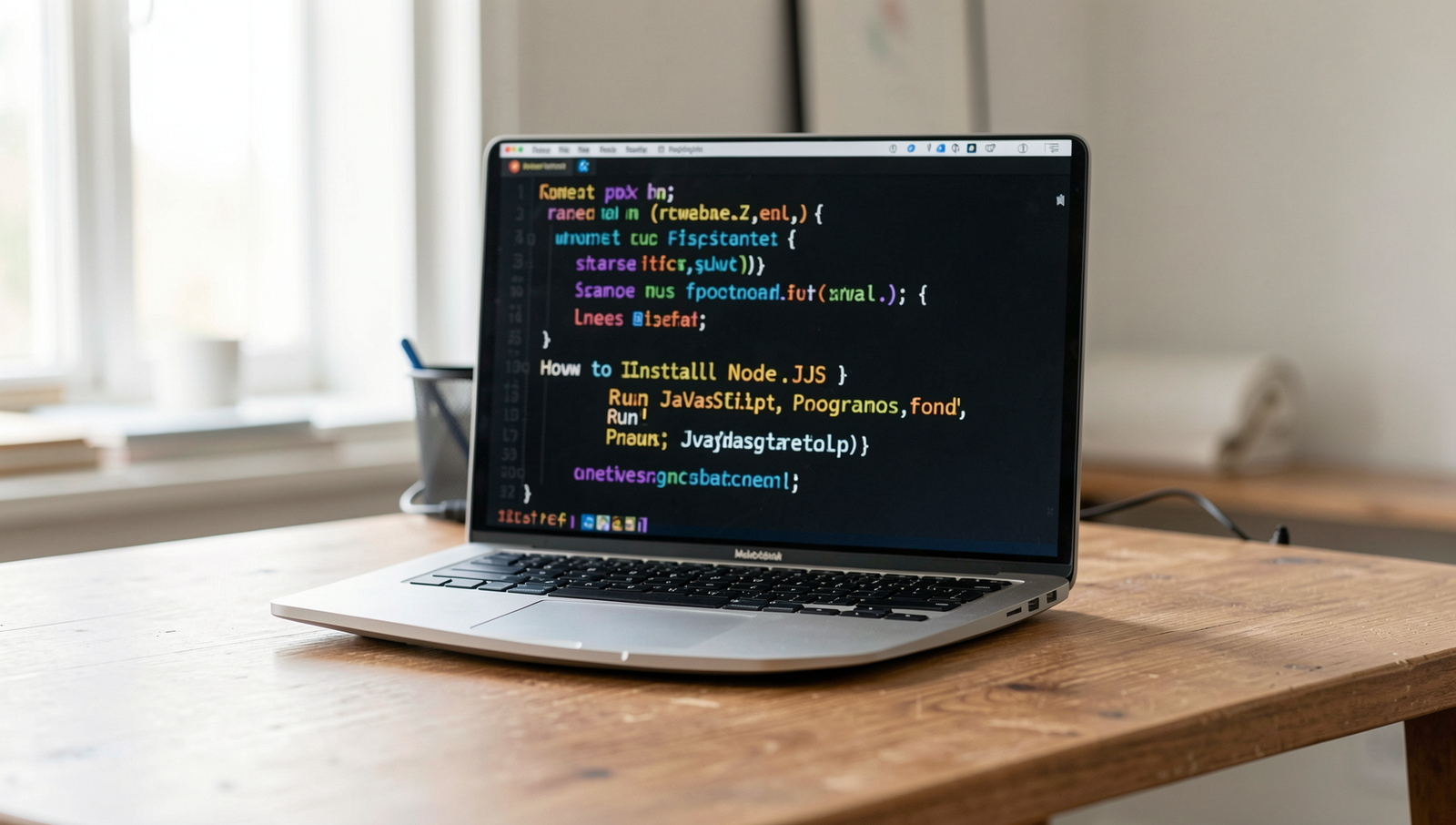 Professional setup for installing Node.js with JavaScript programming tools.