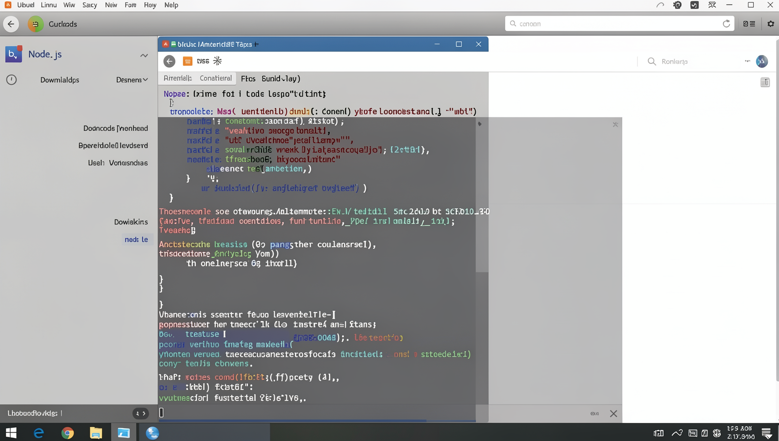 Screenshot of Node.js download page on a Linux desktop environment.