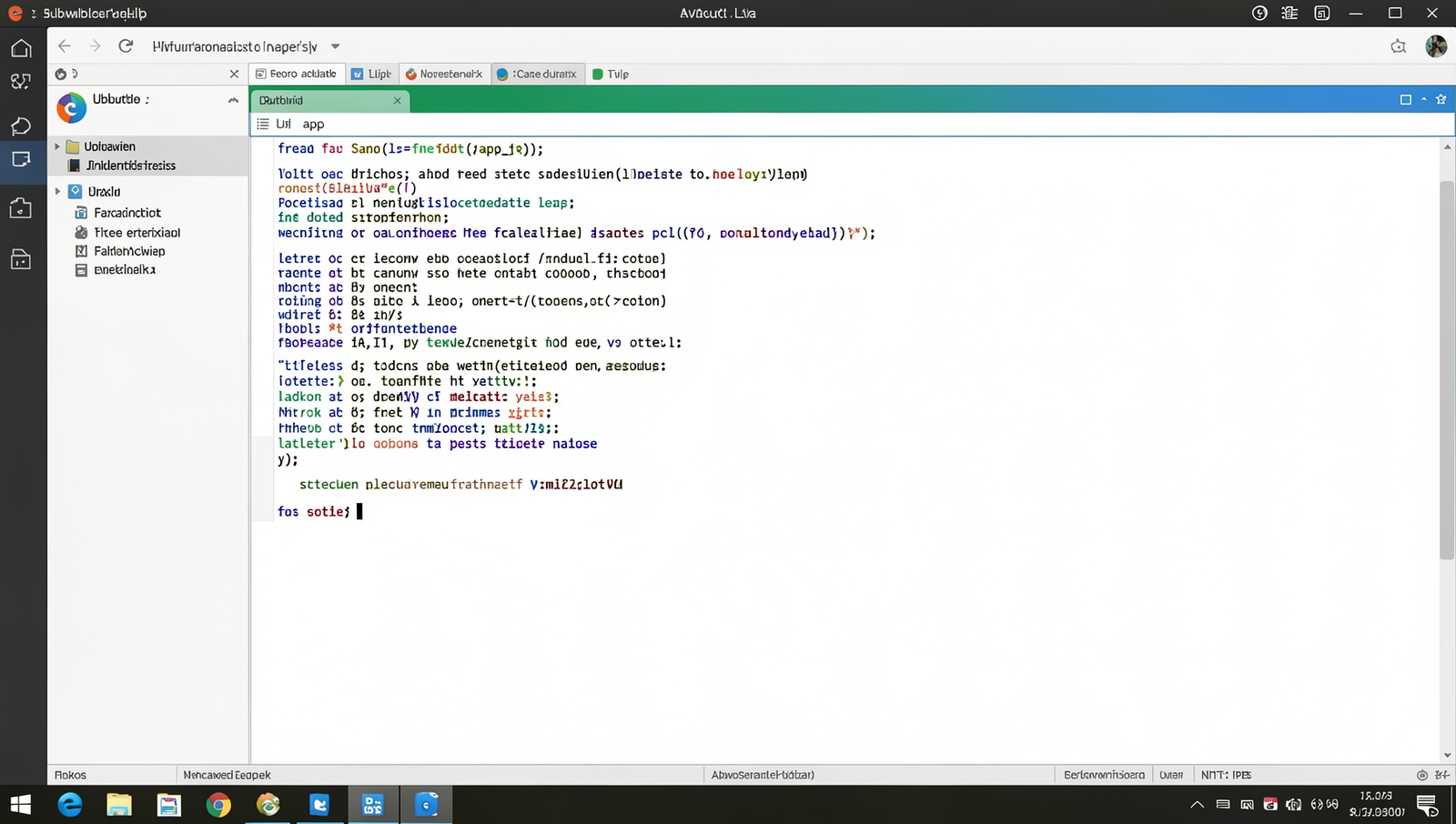 Screenshot of a text editor displaying app.js in a Linux environment