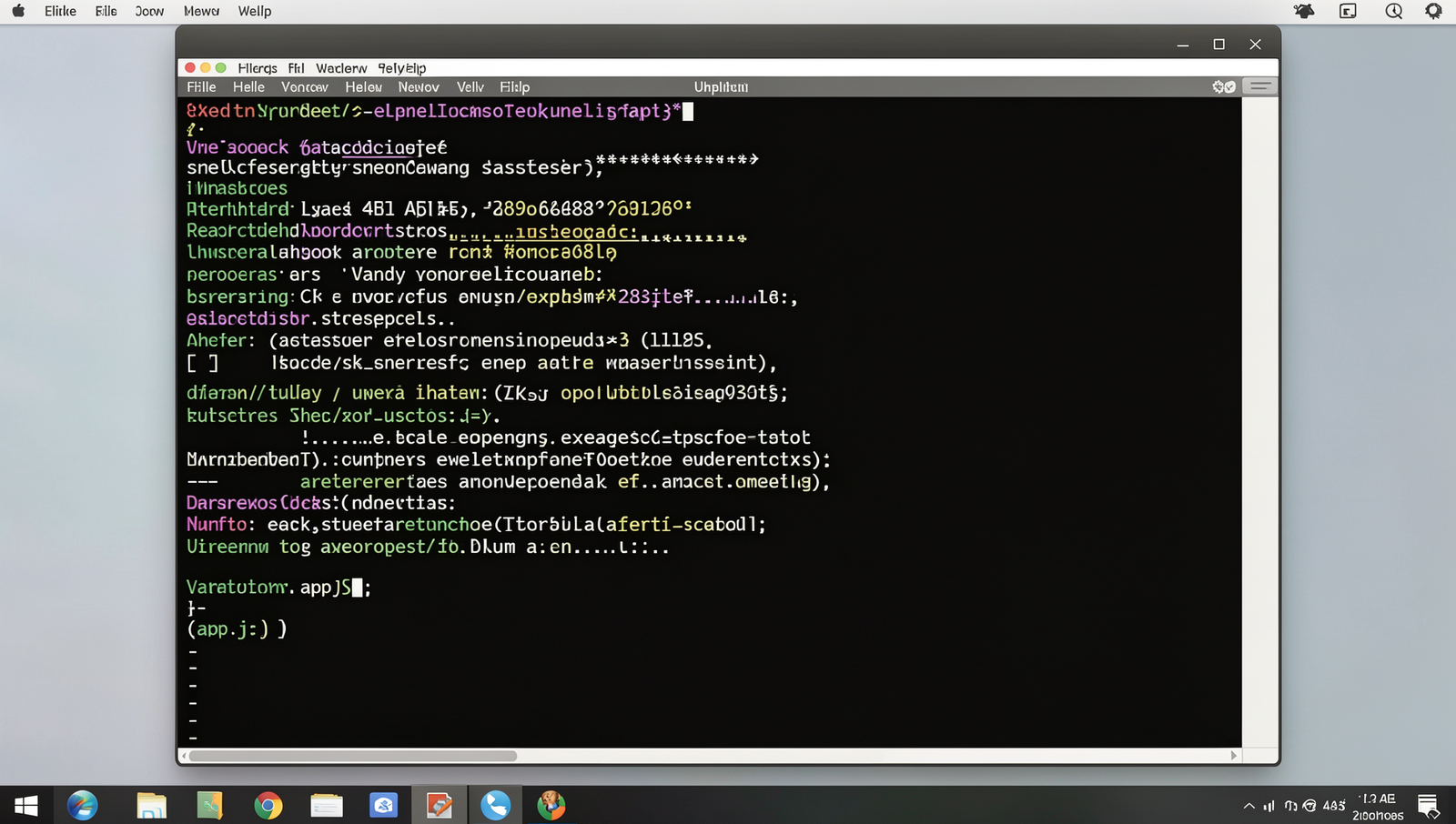 Screenshot of a command line interface running app.js on a Linux desktop.