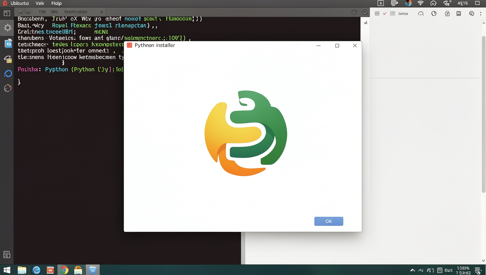 Python installer running on a Linux desktop with realistic terminal interface.