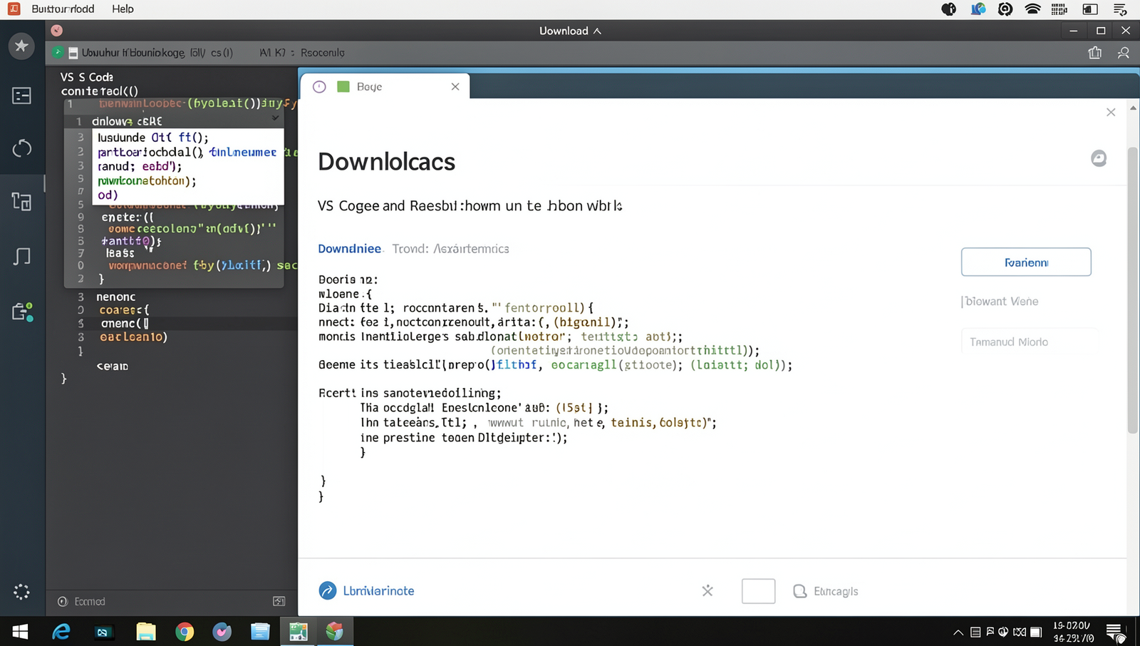 Photorealistic image of the VS Code download page on a Linux desktop.