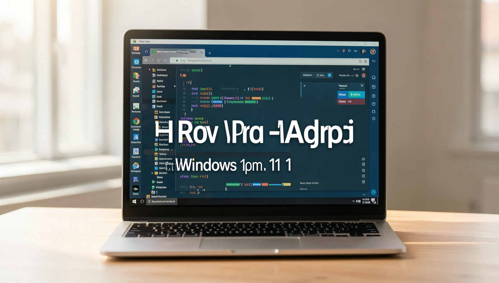 A person using Android apps on a Windows 11 laptop in a modern workspace.