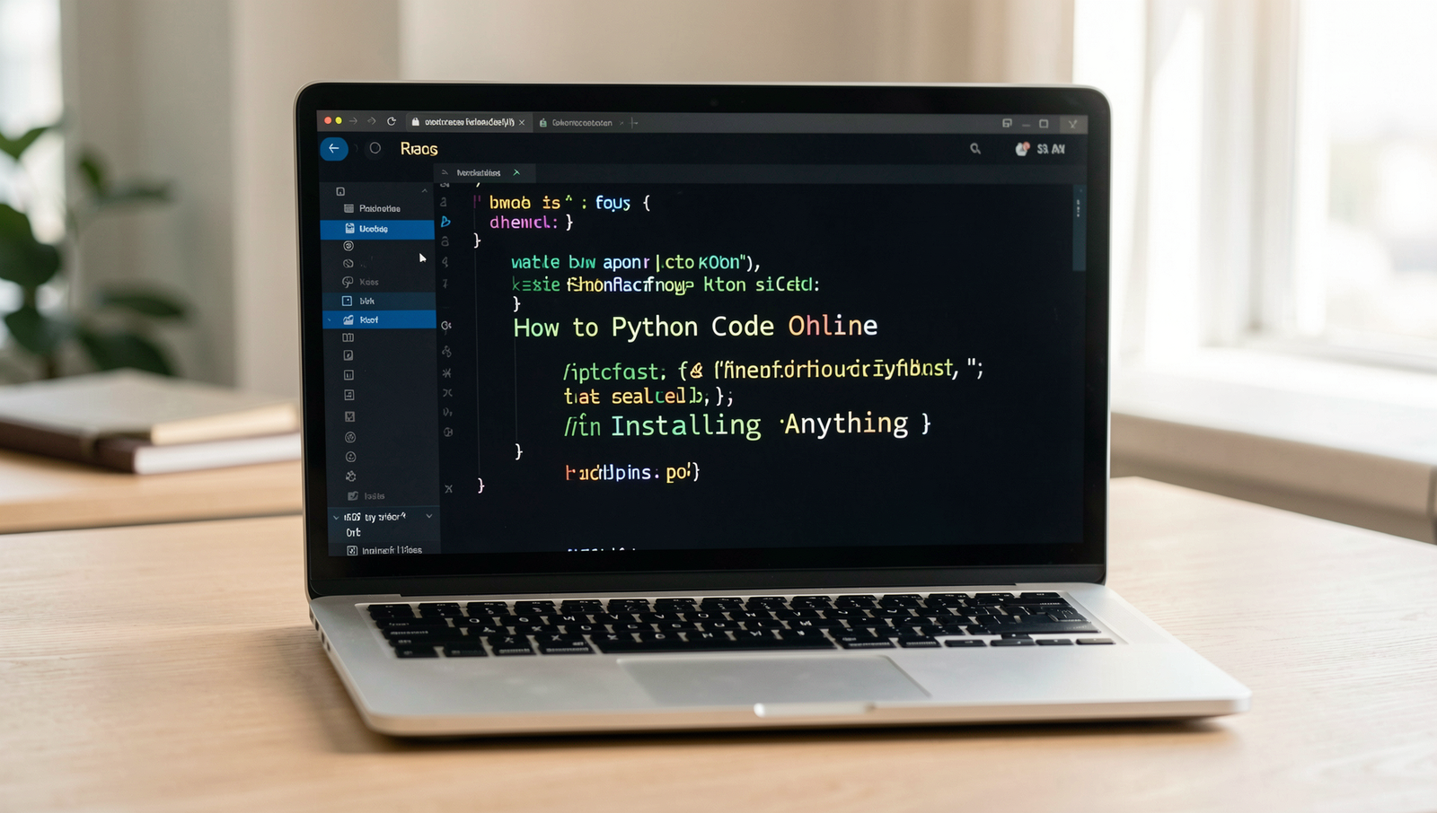 Professional photo illustrating online Python coding tutorial in a realistic setting.
