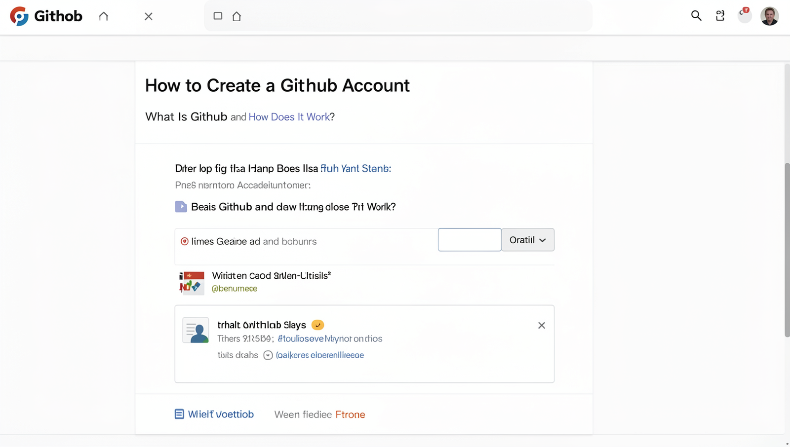 Screenshot of GitHub account creation process with detailed steps.