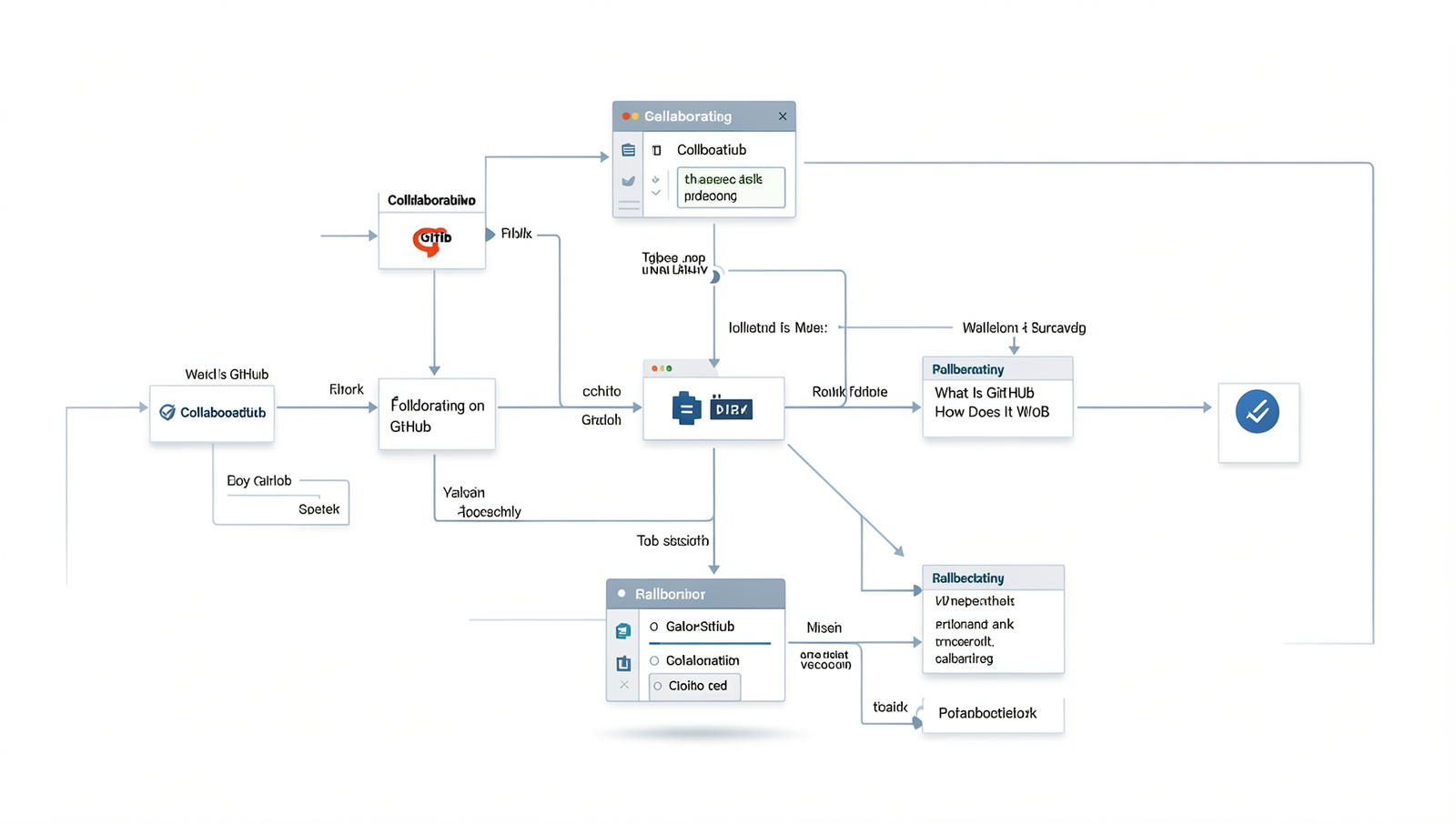 Detailed illustration of collaboration workflow on GitHub with natural lighting.