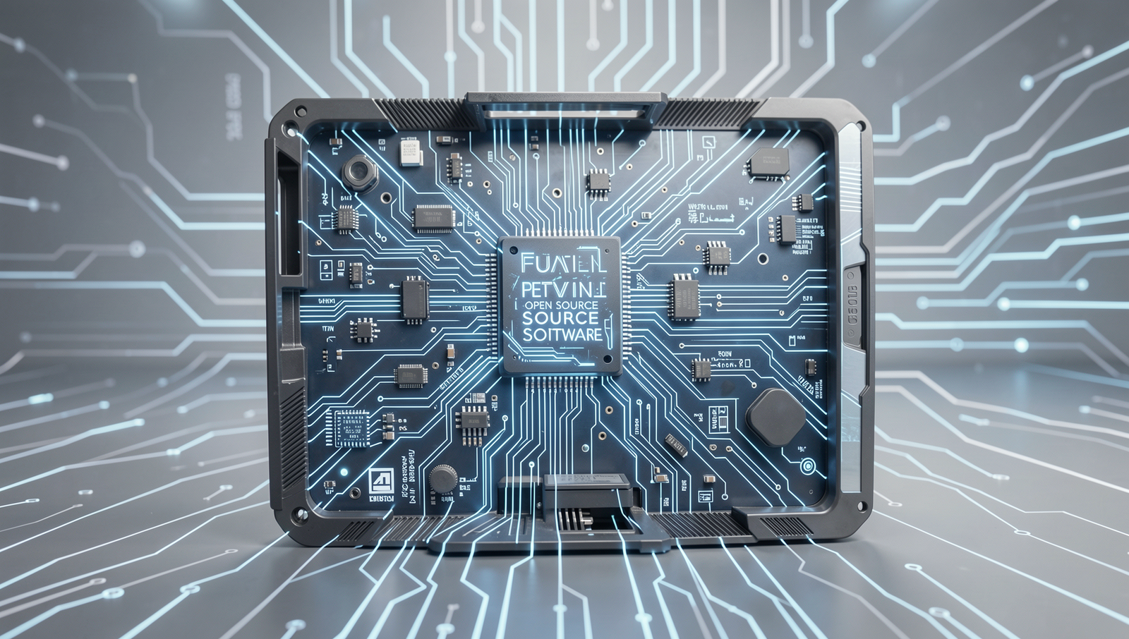 Futuristic technology representation symbolizing open source software concepts.