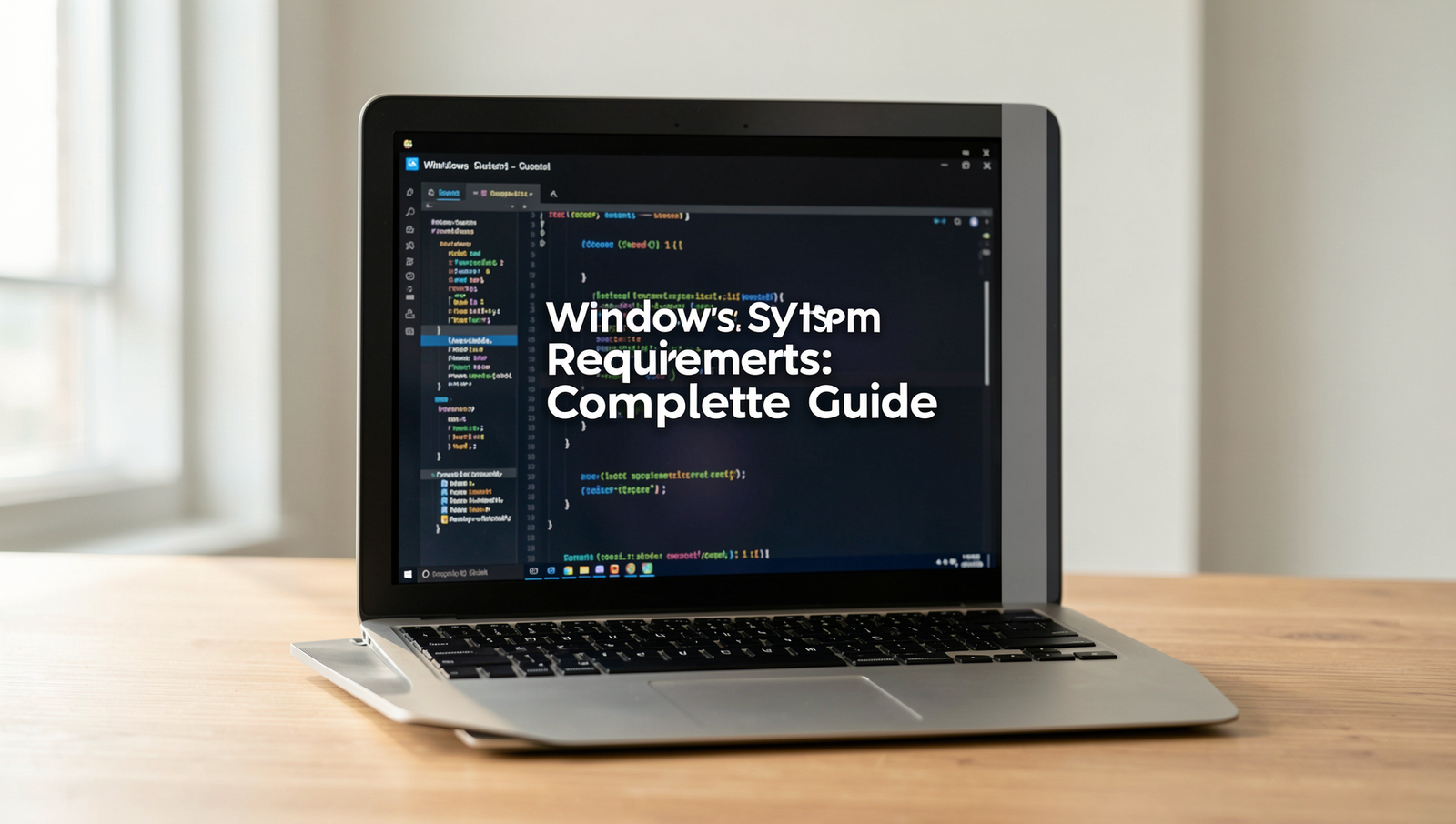 Professional editorial photo illustrating Windows 11 system requirements in a realistic setting.