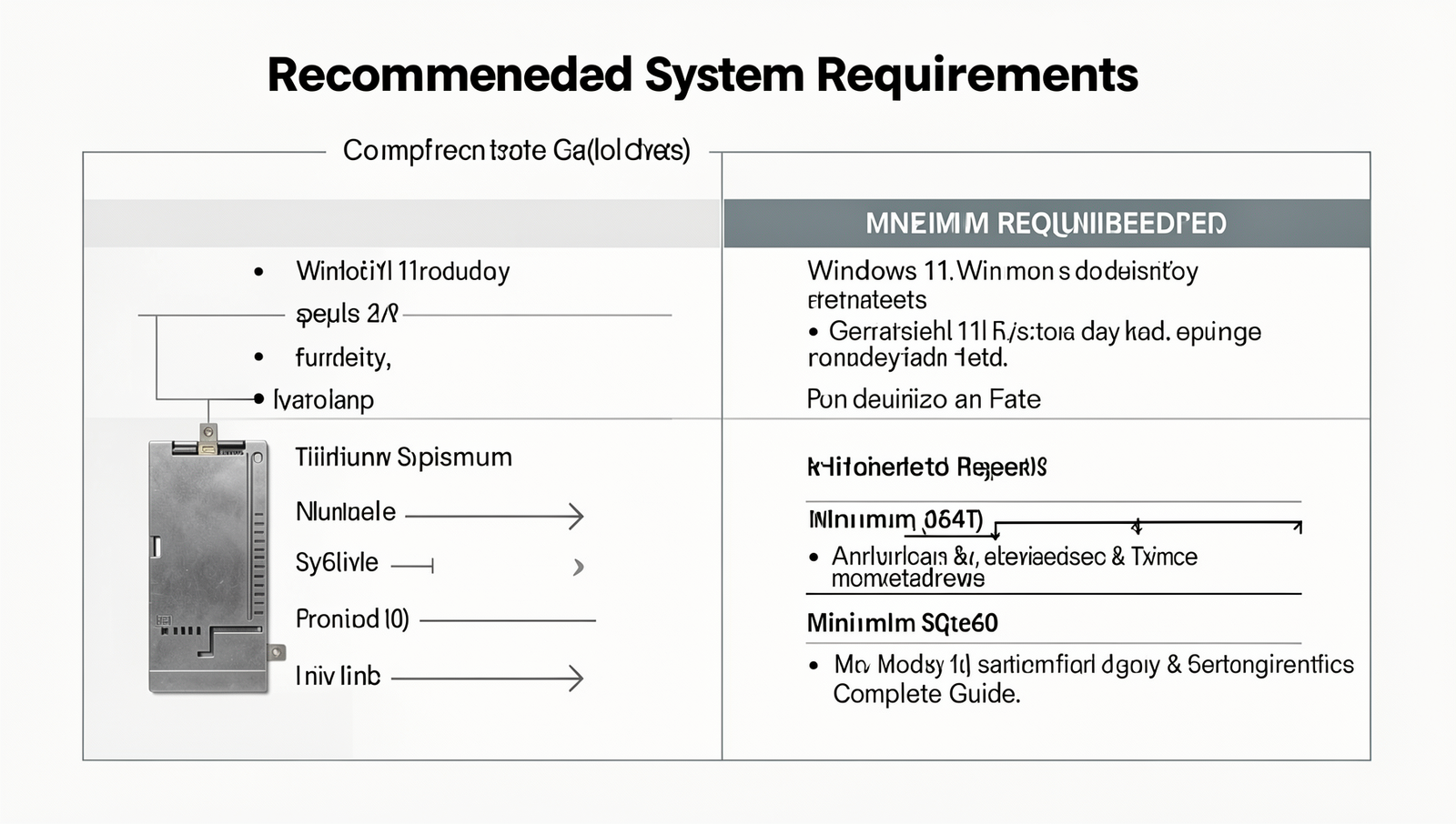 Comparison chart of minimum vs recommended system requirements for Windows 11.
