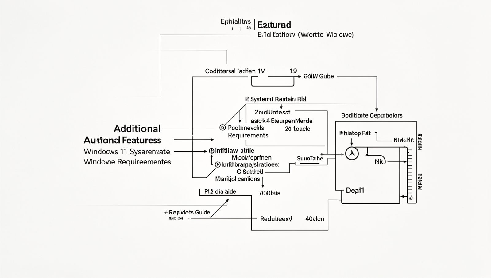 Infographic detailing Windows 11 additional features and system requirements.