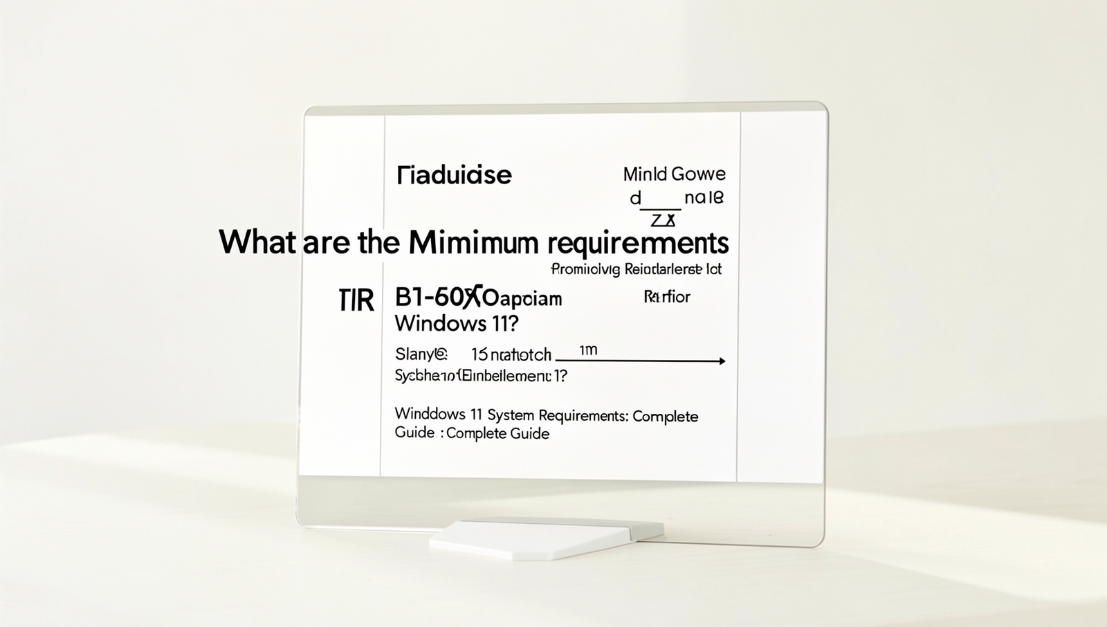Diagram illustrating minimum system requirements for Windows 11 including CPU, RAM, and storage.