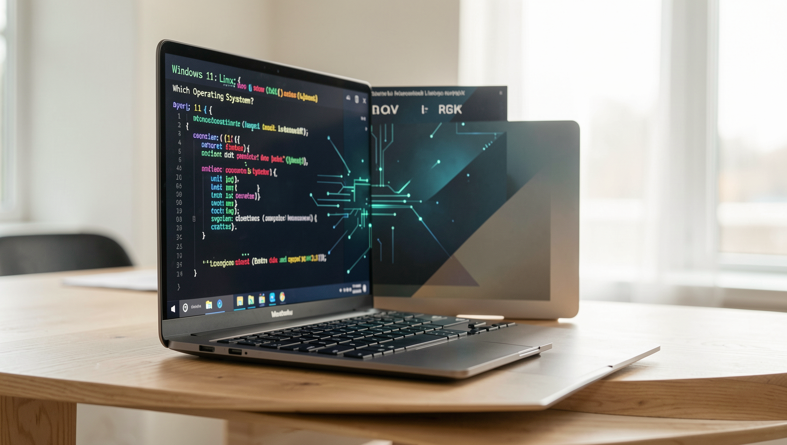 A detailed comparison of Windows 11 and Linux in a professional setting.